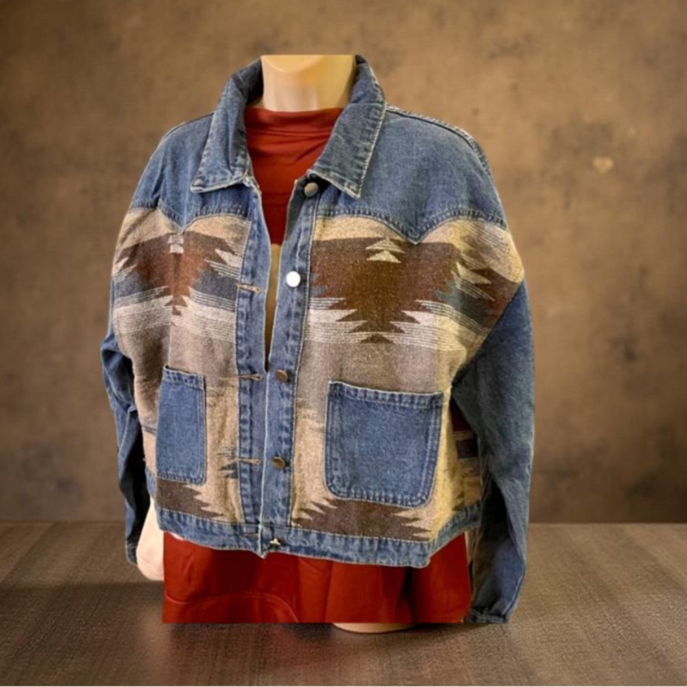 Denim jacket Aztec Pattern Jacket Aztec Patterned Design New Boutique - Picture 3 of 14